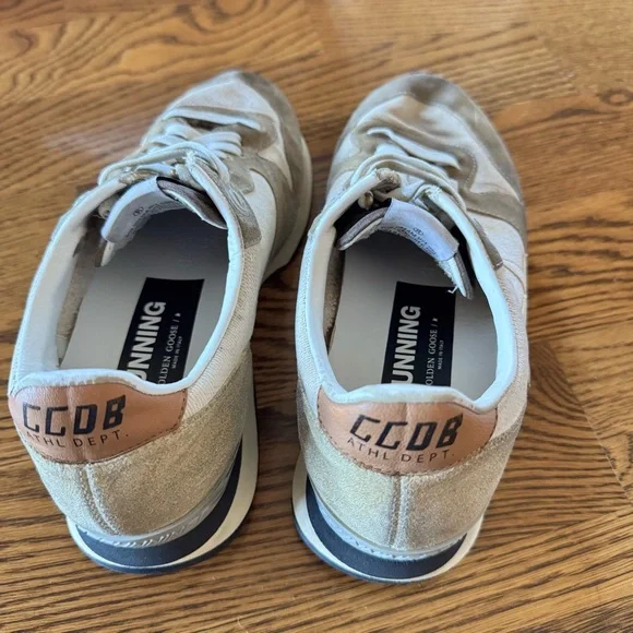 Golden Goose Beige & White Running Sneakers